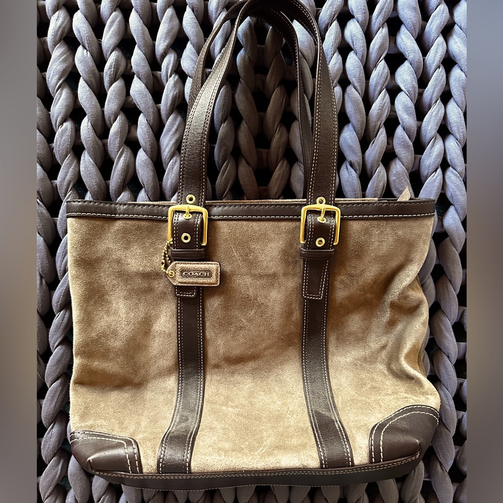 Vintage Coach Brown Suede Tote Bag